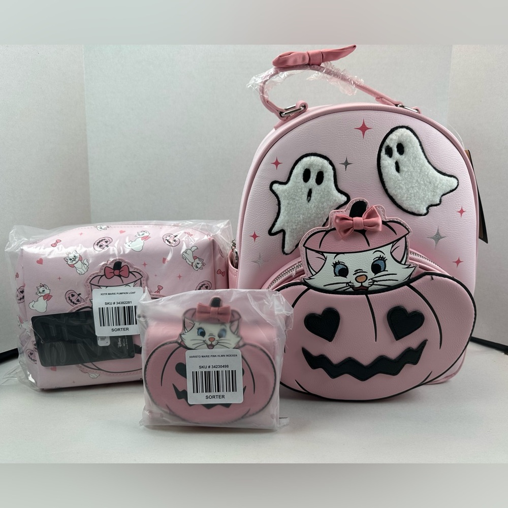 Disney The Aristocats Marie Halloween Jack-o-Lantern Pink Pumpkin Complete Set - Picture 10 of 16